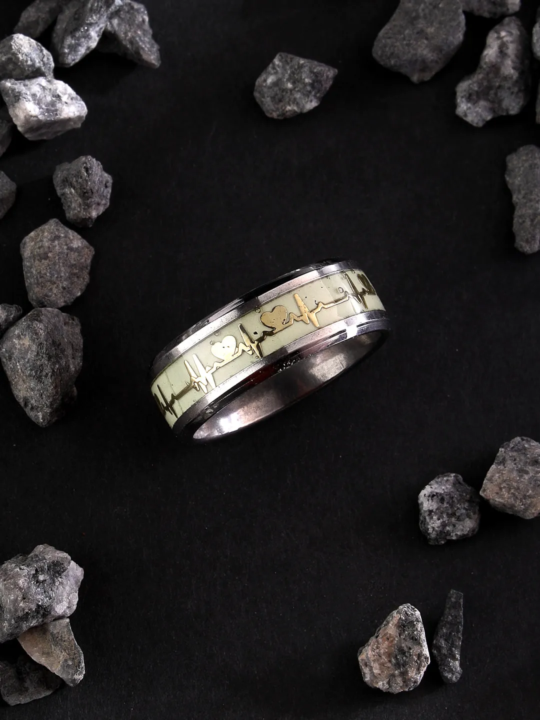 Men's Rhodium-Plated Silver-Toned Stainless Steel Finger Ring - NVR